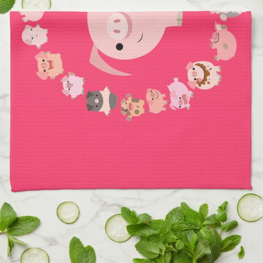 Schattige Cartoon varken mandala keukenhanddoek (Gevouwen)