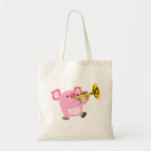 Schattige Cartoon varken spelen trompet Canvas tas (Voorkant)