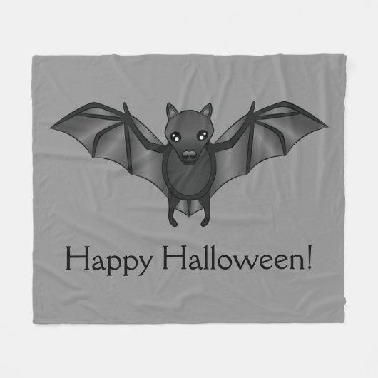 Schattige Cartoon Vleermuis Met Gelukkig Halloween Fleece Deken (Voorkant (Horizontaal))