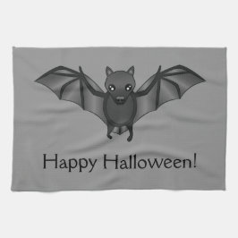 Schattige Cartoon Vleermuis Met Gelukkig Halloween Theedoek