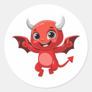 Schattige cartoon vliegende duivel ronde sticker