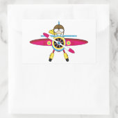 Schattige Cartoon Vliegtuig en Piloot Rechthoekige Sticker (Tas)