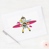 Schattige Cartoon Vliegtuig en Piloot Rechthoekige Sticker (Envelop)