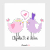 Schattige Cartoon vogels in liefde - op maat gesne Sticker (Vel)