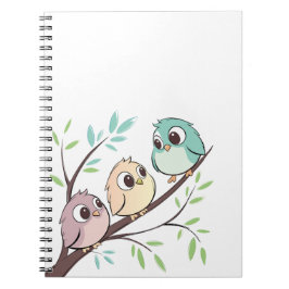 Schattige Cartoon Vogels op Boomtak – Notitieboeke Notitieboek