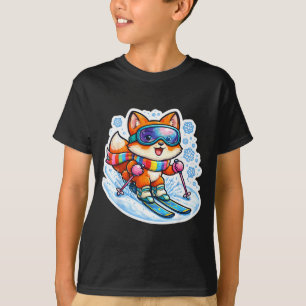 Schattige cartoon vos skiën skiër ski liefhebber w t-shirt