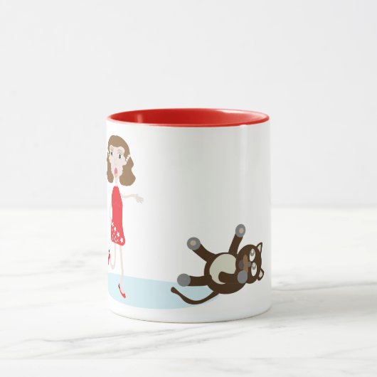 schattige cartoon vrouw en mok van katten (Midden)