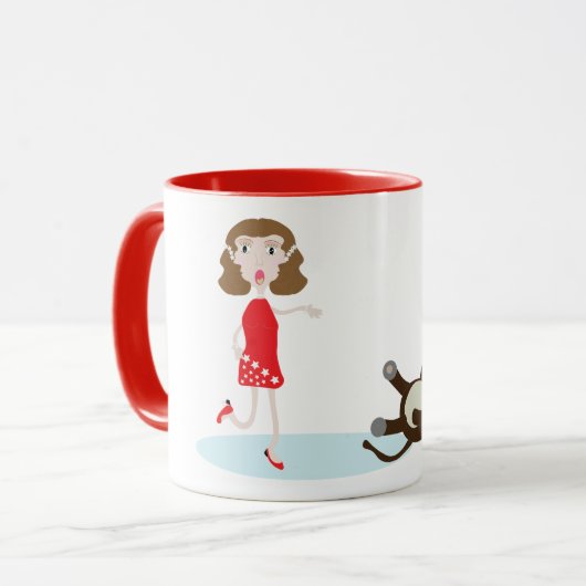 schattige cartoon vrouw en mok van katten (Voorkant links)