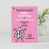 Schattige Cartoon Vrouw Funny 40th Birthday Party Kaart (Staand voorkant)