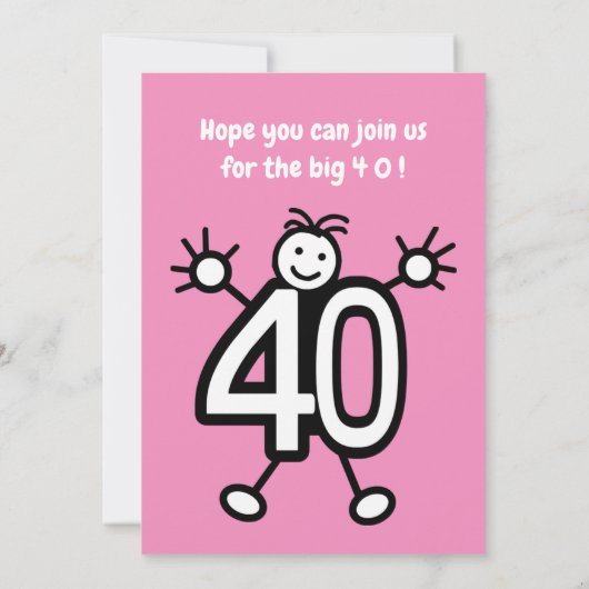 Schattige Cartoon Vrouw Funny 40th Birthday Party Kaart (Achterkant)