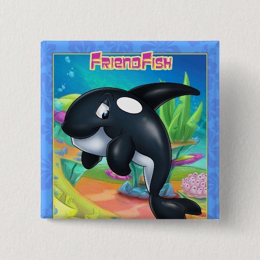 schattige cartoon walvis op een knop vierkante button 5,1 cm (Voorkant)