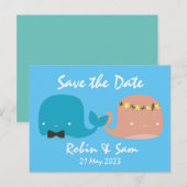 Schattige Cartoon Walvissen Save the Date Uitnodiging Briefkaart (Voorkant / Achterkant)