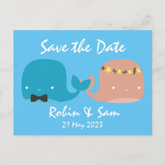 Schattige Cartoon Walvissen Save the Date Uitnodiging Briefkaart (Voorkant)