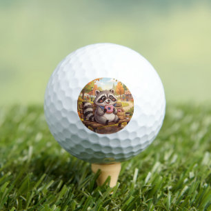 Schattige Cartoon Wasbeer Eet Aardbeien Donut Golfballen