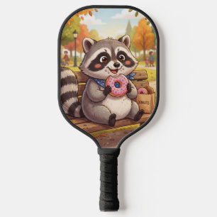 Schattige Cartoon Wasbeer Eet Aardbeien Donut Pickleball Paddle