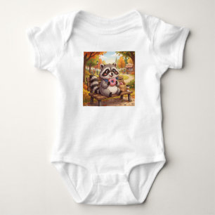 Schattige Cartoon Wasbeer Eet Aardbeien Donut Romper