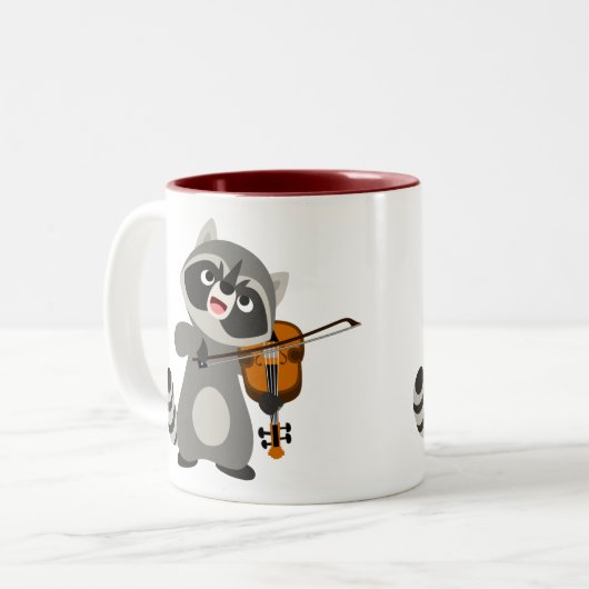 Schattige Cartoon Wasbeer Speelt Viool Tweekleurige Koffiemok (Voorkant links)