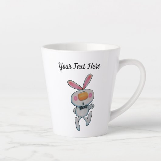 Schattige Cartoon wit konijnenboog Stropdas duimen Latte Mok (Rechts)