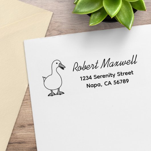 Schattige Cartoon Witte Eend Huisadres Stempel