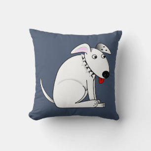 Schattige Cartoon Witte Hond, Halsband, Blauwe Bro Kussen
