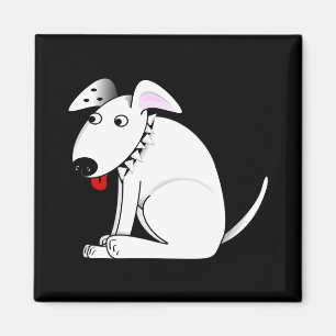 Schattige Cartoon Witte Hond, Halsband, Zwart Magneet