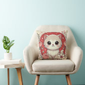 Schattige Cartoon Witte Kitten Omringd Door Rozen Kussen (Stoel)