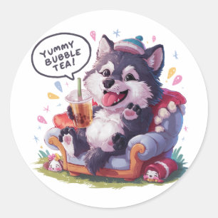 Schattige Cartoon Wolf: Gezellig, Kawaii Vibes Ronde Sticker