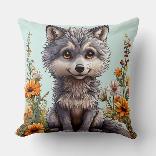Schattige Cartoon Wolf Kussen (Voorkant)