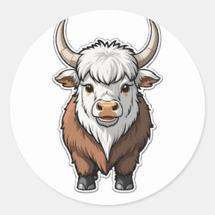 Schattige Cartoon Yak - Schattigee Highland Animal Ronde Sticker