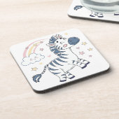 Schattige Cartoon Zebra met regenboog en sterren | Bier Onderzetter (Linkerzijde)