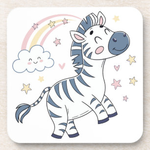 Schattige Cartoon Zebra met regenboog en sterren Bier Onderzetter