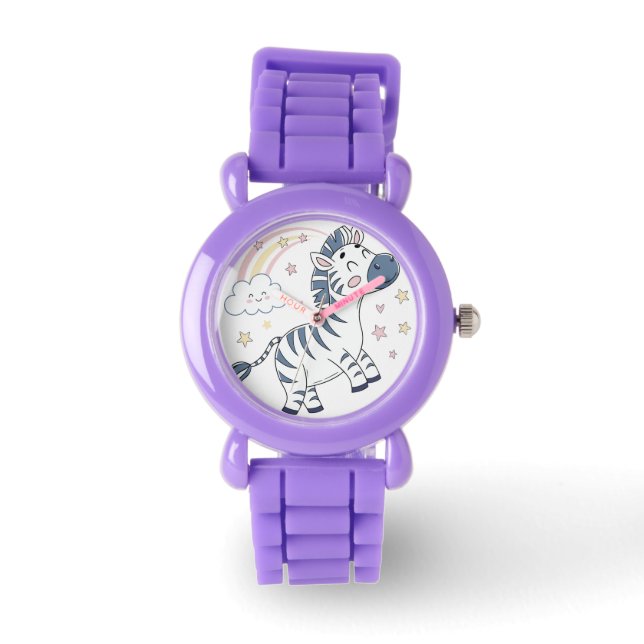 Schattige Cartoon Zebra met regenboog en sterren | Horloge (Voorkant)