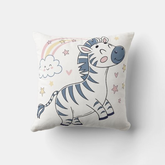 Schattige Cartoon Zebra met regenboog en sterren | Kussen (Achterkant)