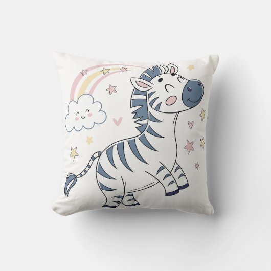 Schattige Cartoon Zebra met regenboog en sterren | Kussen
