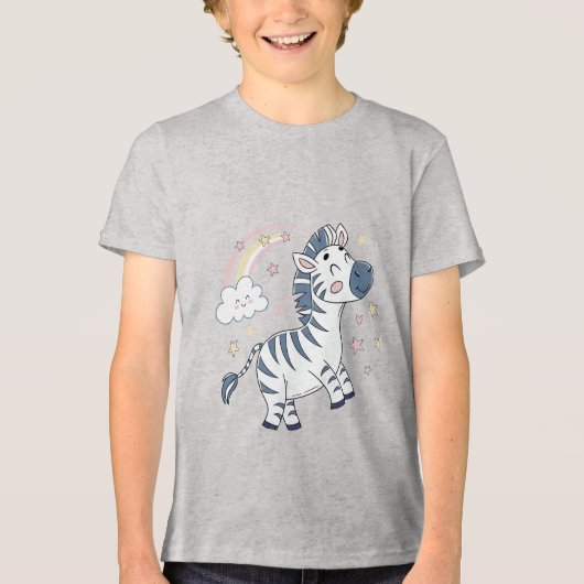 Schattige Cartoon Zebra met regenboog en sterren | Tri-Blend Shirt (Voorkant)