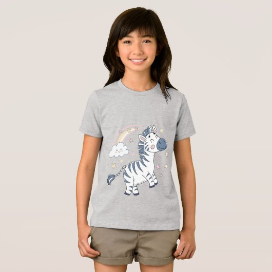 Schattige Cartoon Zebra met regenboog en sterren | Tri-Blend Shirt (Voorkant volledig)