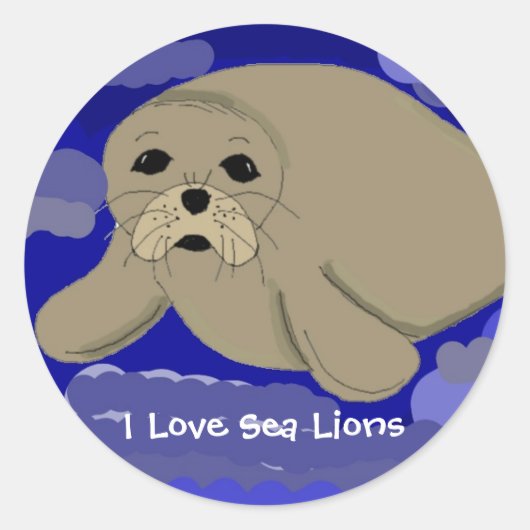 Schattige Cartoon Zeeleeuw Ronde Sticker (Voorkant)