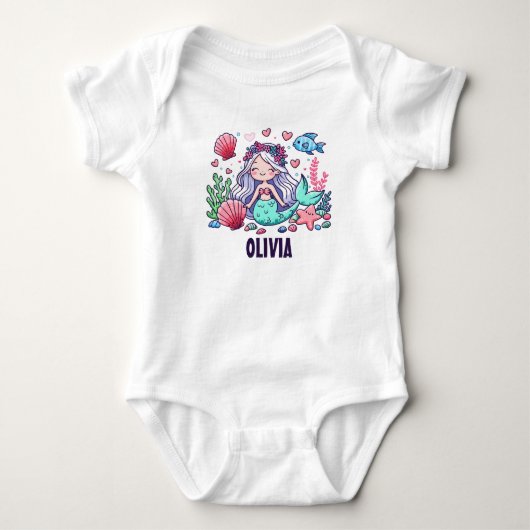 Schattige Cartoon Zeemeermin Gepersonaliseerd  Romper (Voorkant)