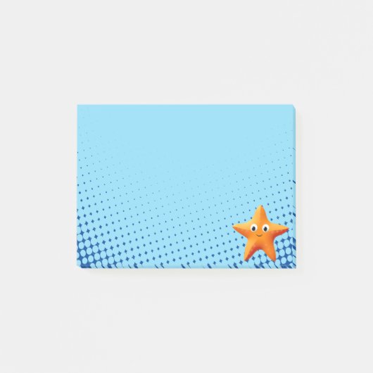 Schattige Cartoon Zeester Blauwe Oceaan Post-it® Notes (Voorkant)