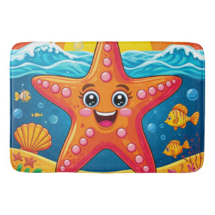 Schattige Cartoon Zeester Smilend Onderwater Badmat