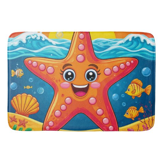 Schattige Cartoon Zeester Smilend Onderwater Badmat (Voorkant)