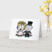 Schattige cartoon Zombie bruid en bruidegom huweli Kaart (Gele Bloem)
