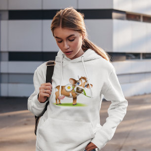Schattige Cartoon Zuivelkoe met Bloem en Gras Hoodie