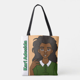 Schattige Cartoon Zwart Meisje Naam School Bibliot Tote Bag