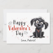 Schattige Cartoon Zwart Puppy Gelukkig Valentijns  Feestdagenkaart (Voorkant)