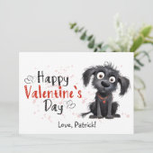 Schattige Cartoon Zwart Puppy Gelukkig Valentijns  Feestdagenkaart (Staand voorkant)
