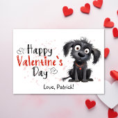 Schattige Cartoon Zwart Puppy Gelukkig Valentijns  Feestdagenkaart