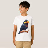 Schattige Cartoon Zwarte Vogel T-shirt (Voorkant volledig)