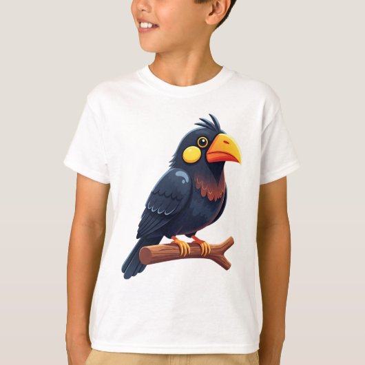 Schattige Cartoon Zwarte Vogel T-shirt (Voorkant)