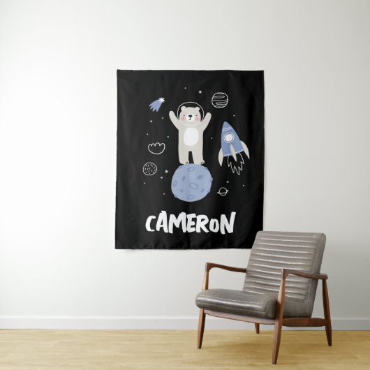 Schattige Cartoonbeer in de ruimte Wandkleed (In situ)